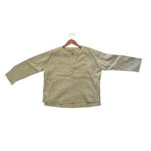 Zara Beige Linen Casual Button-Up Shirt Size XS Band Collar Long Sleeve Top